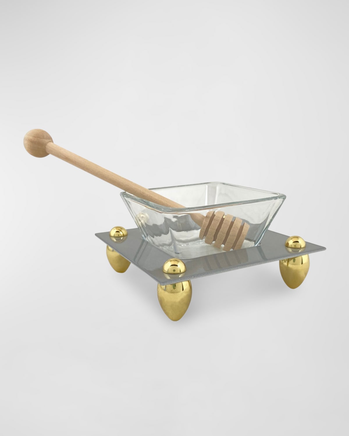 Joy Stember Metal Arts Studio Contemporary Honey Dish By Joy Stember In Gray Powdercoated Aluminum And Brass