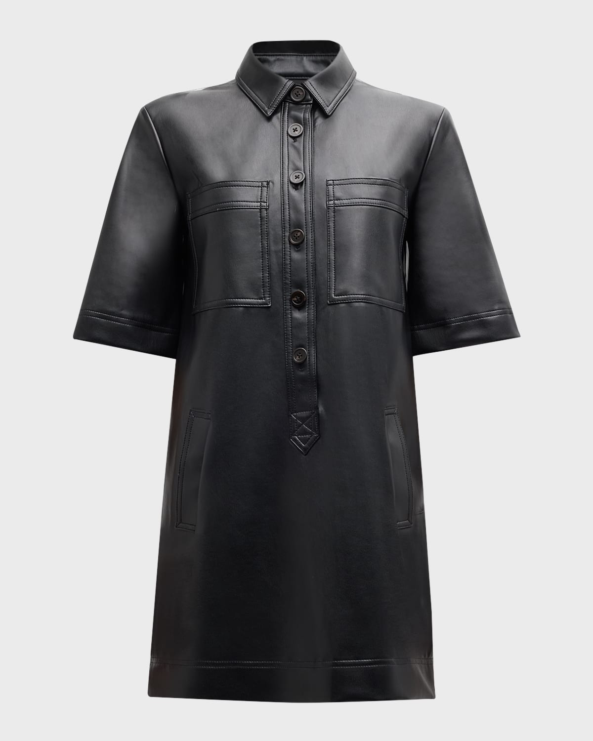 Veronica Beard Koulis Vegan Leather Shirtdress In Black