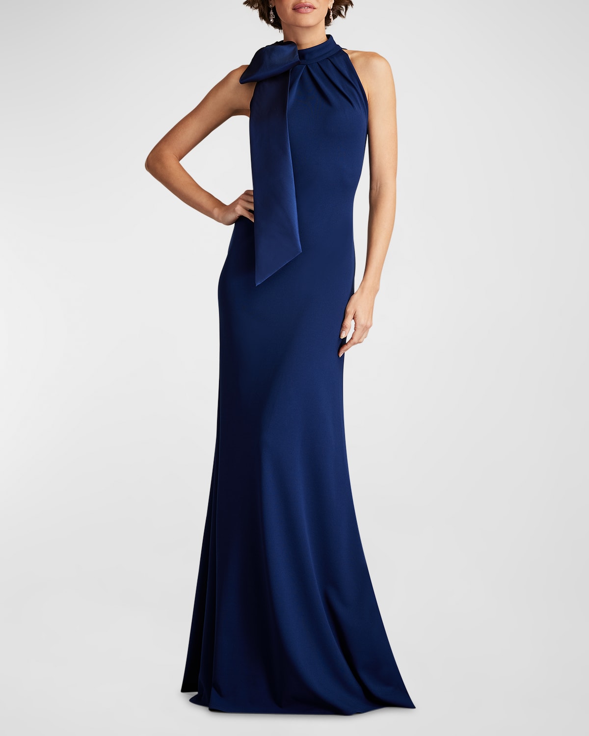 Sleeveless Mock-Neck Bow Gown