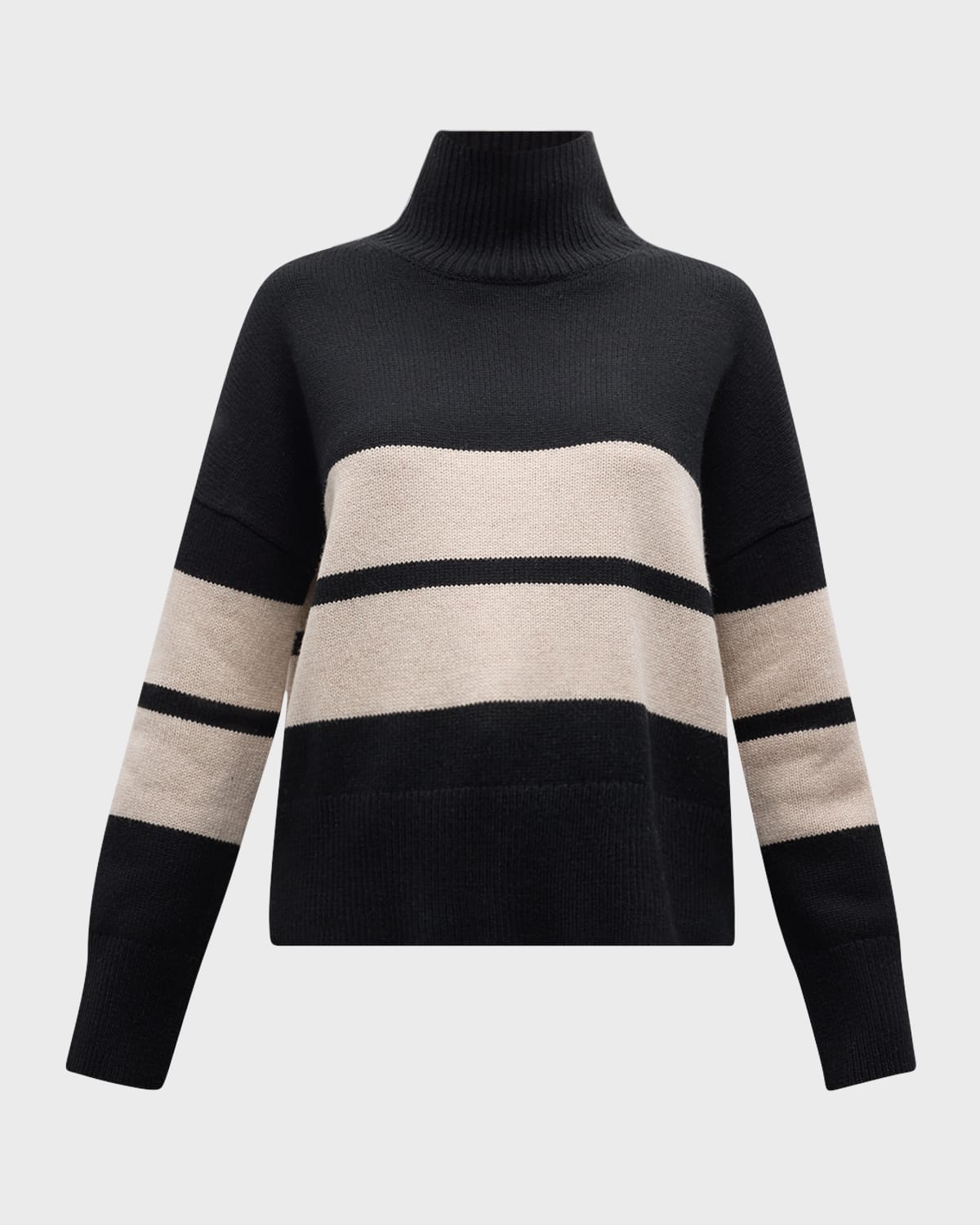 Vanessa Bruno Malo Striped Turtleneck Wool Sweater In Noirecru