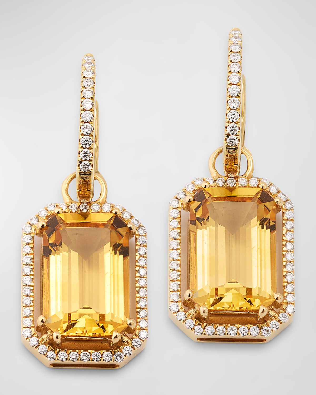 Gossip Emerald-Cut Citrine Hoop Earrings with Diamonds