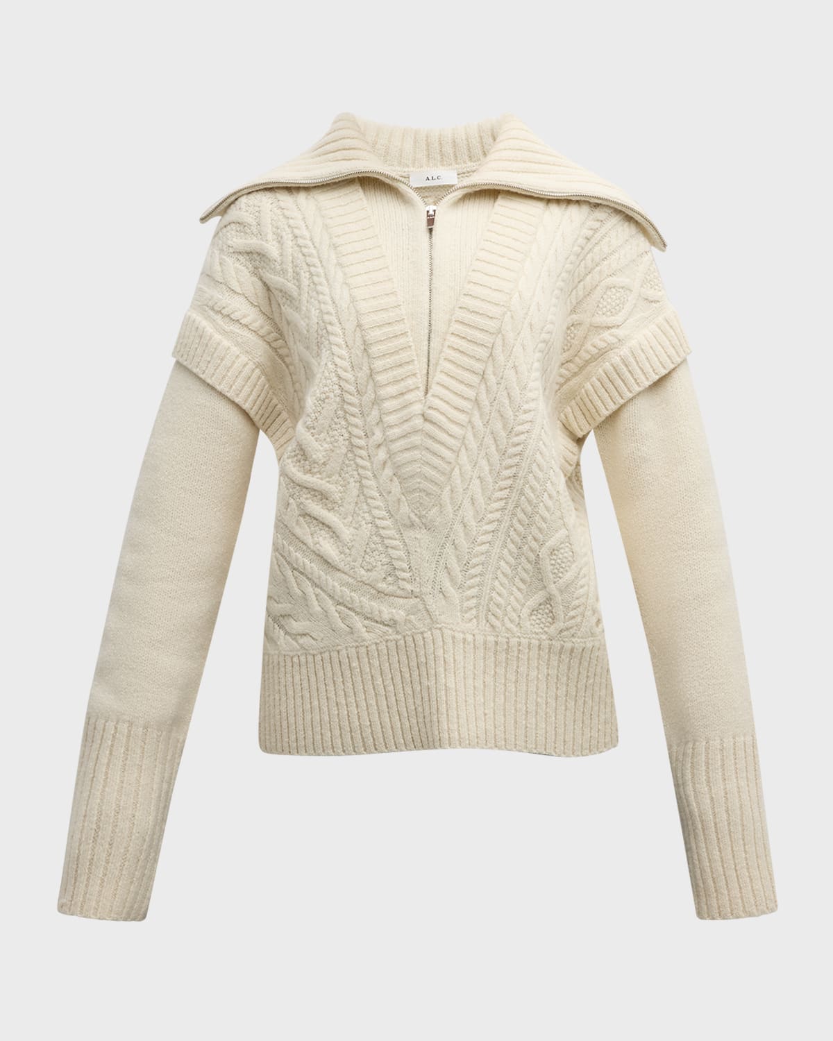 A.l.c Callie Cable-knit Half-zip Sweater In Off White