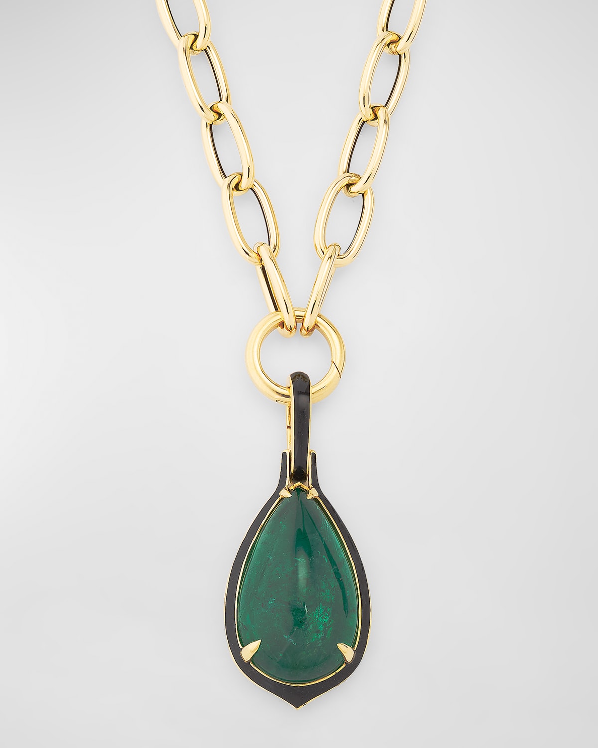 G-One Pear Shape Emerald Pendant Necklace with Black Enamel