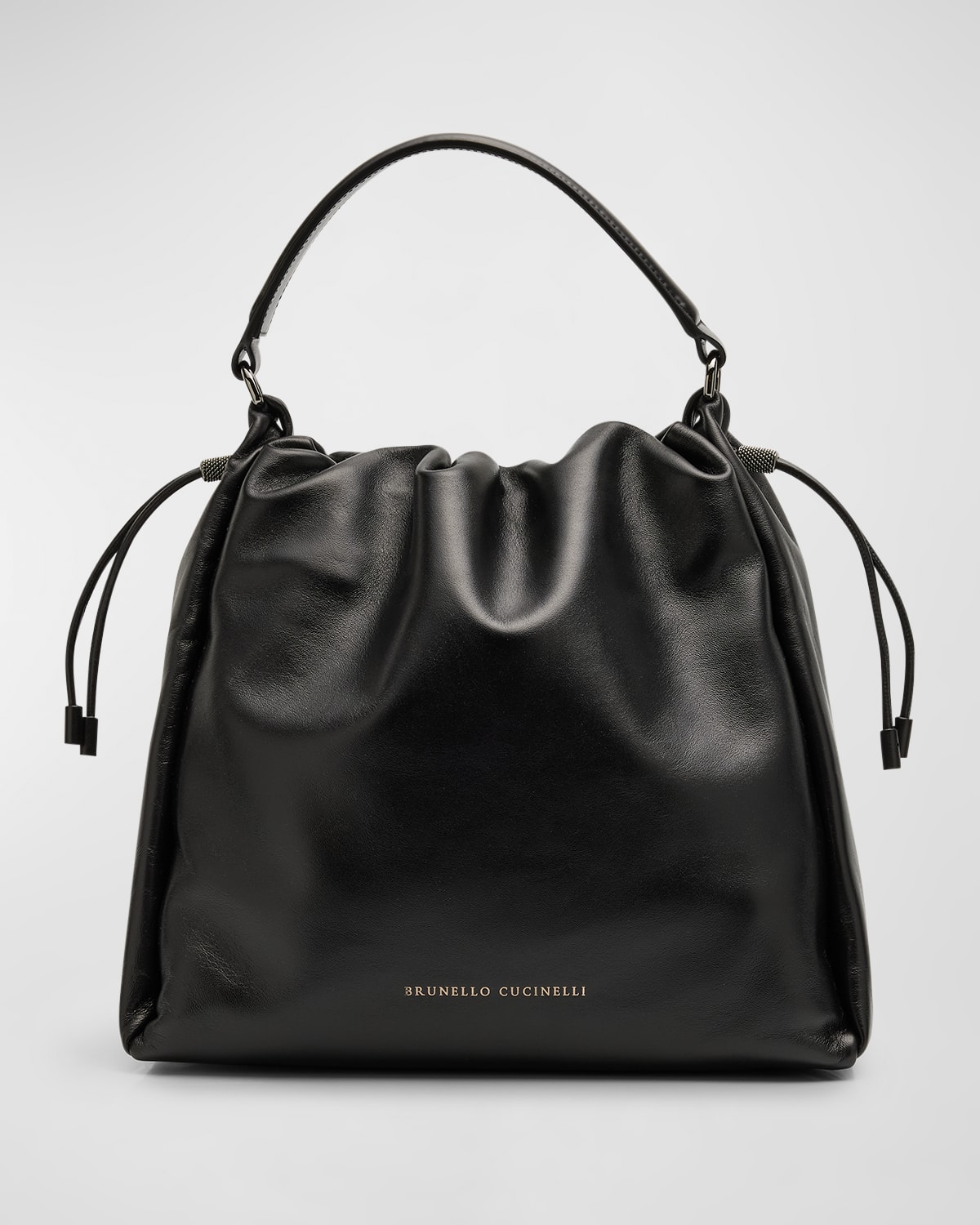 Shop Brunello Cucinelli Medium Lambskin Top-handle Bag In Black