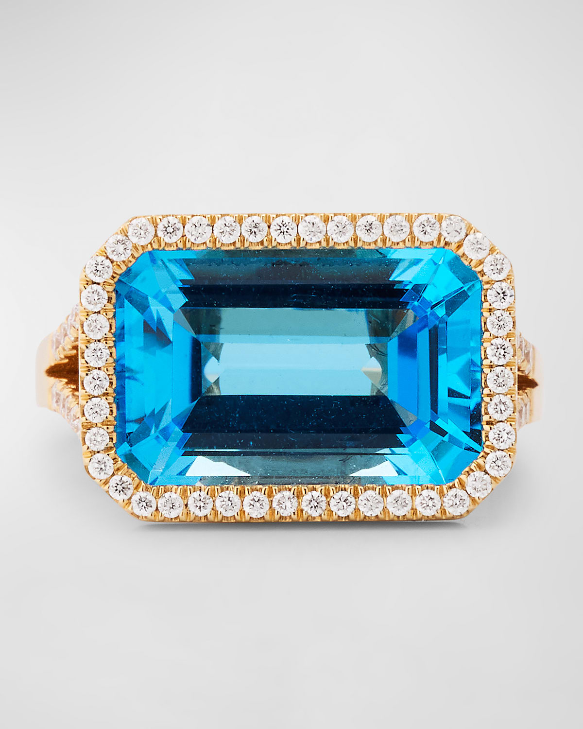 18K Gossip East-West Emerald Cut Blue Topaz Statement Ring with Diamonds
