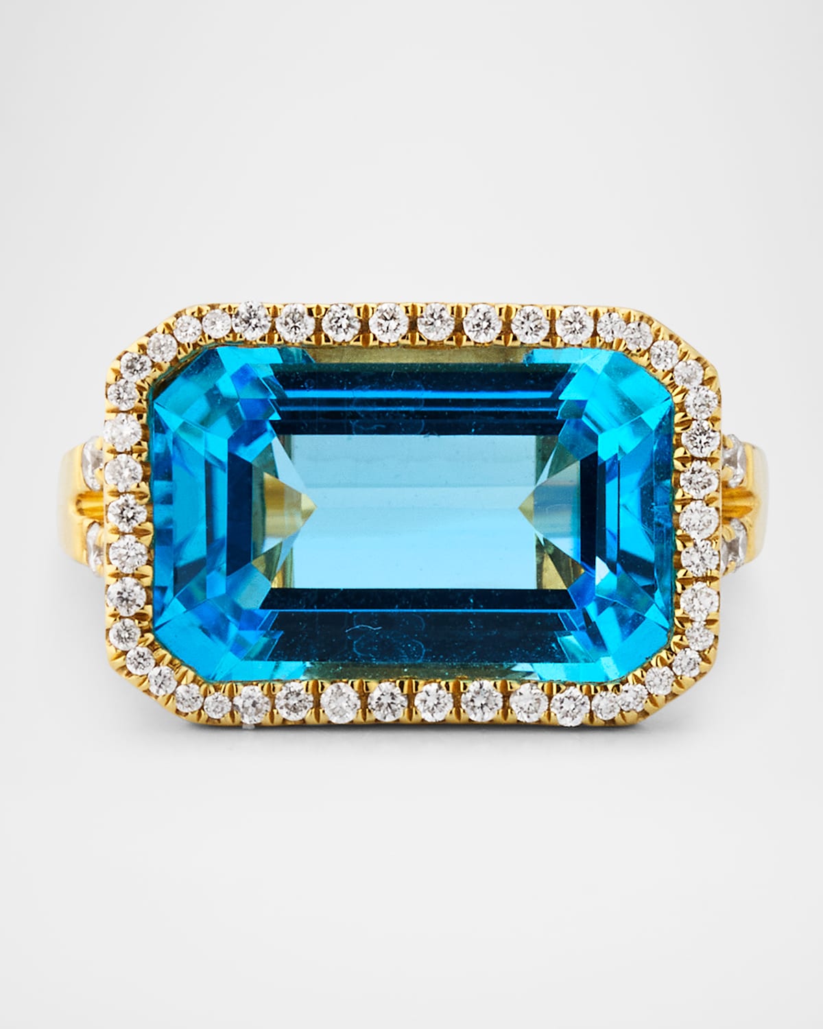 18K Gossip East-West Emerald Cut Blue Topaz Statement Ring with Diamonds