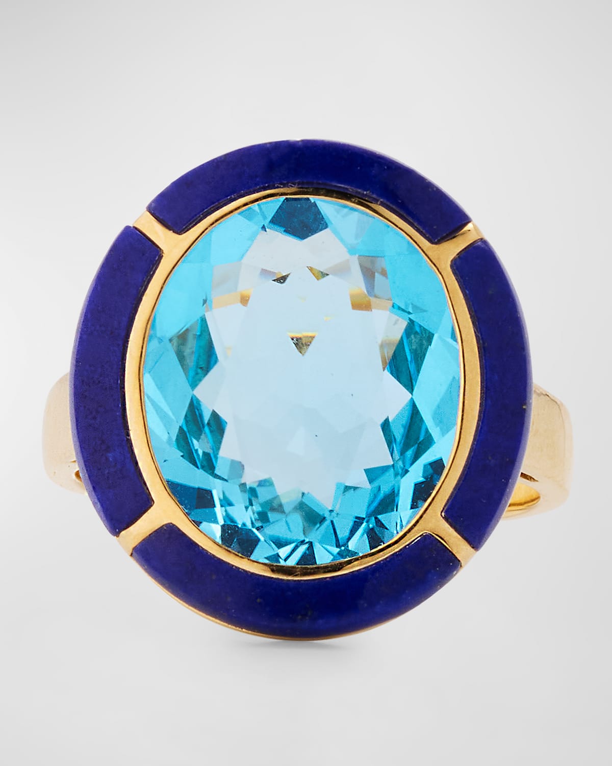 18K Melange Blue Topaz and Lapis Lazuli Statement Ring