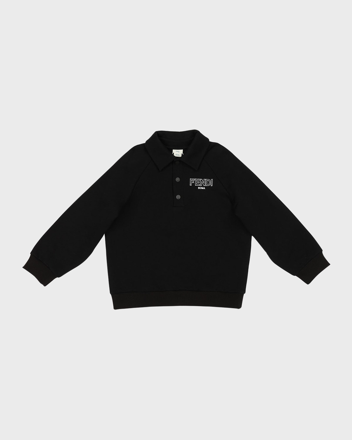 Fendi Kids' Boy's Fuzzy Logo-print Polo Sweatshirt In Black