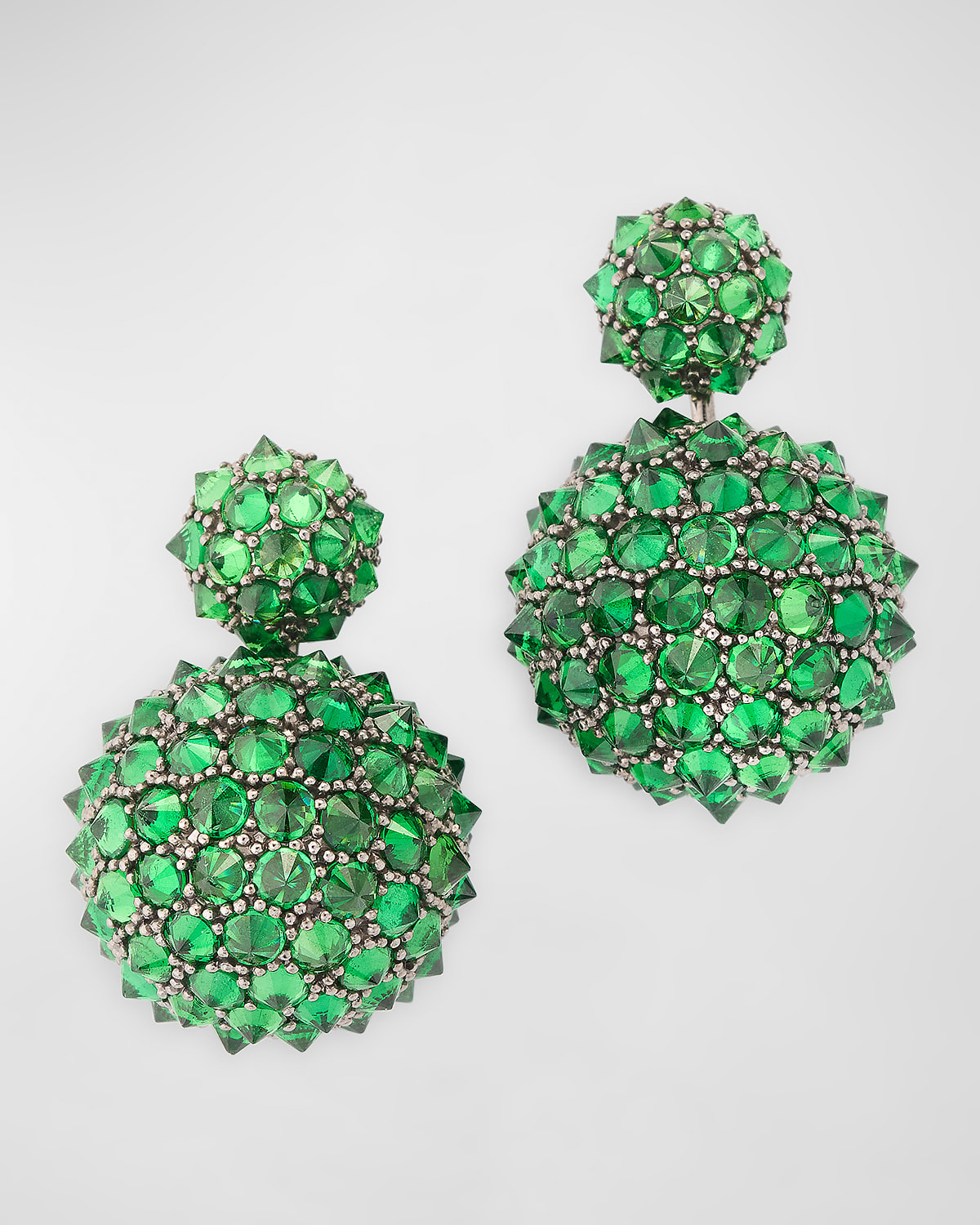 Limited Edition Double Ball Drop Green Tsavorite Earrings in 18K White Gold