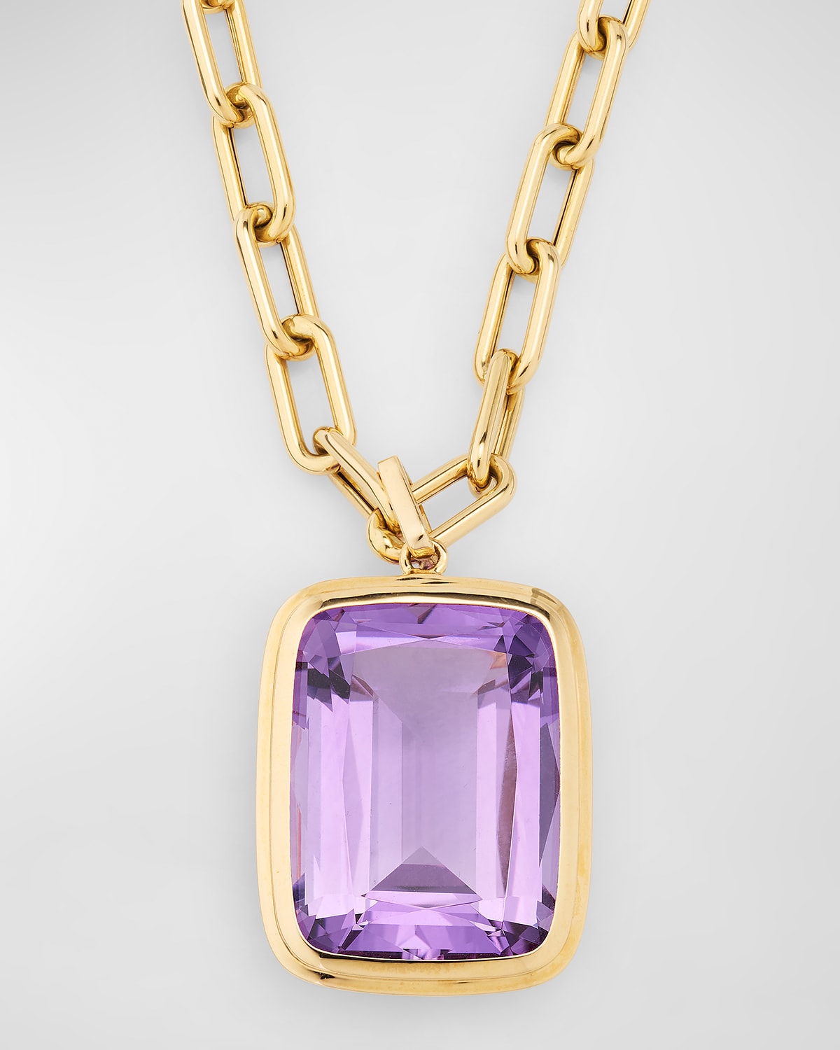 18K Yellow Gold Manhattan Amethyst Cushion Pendant Necklace