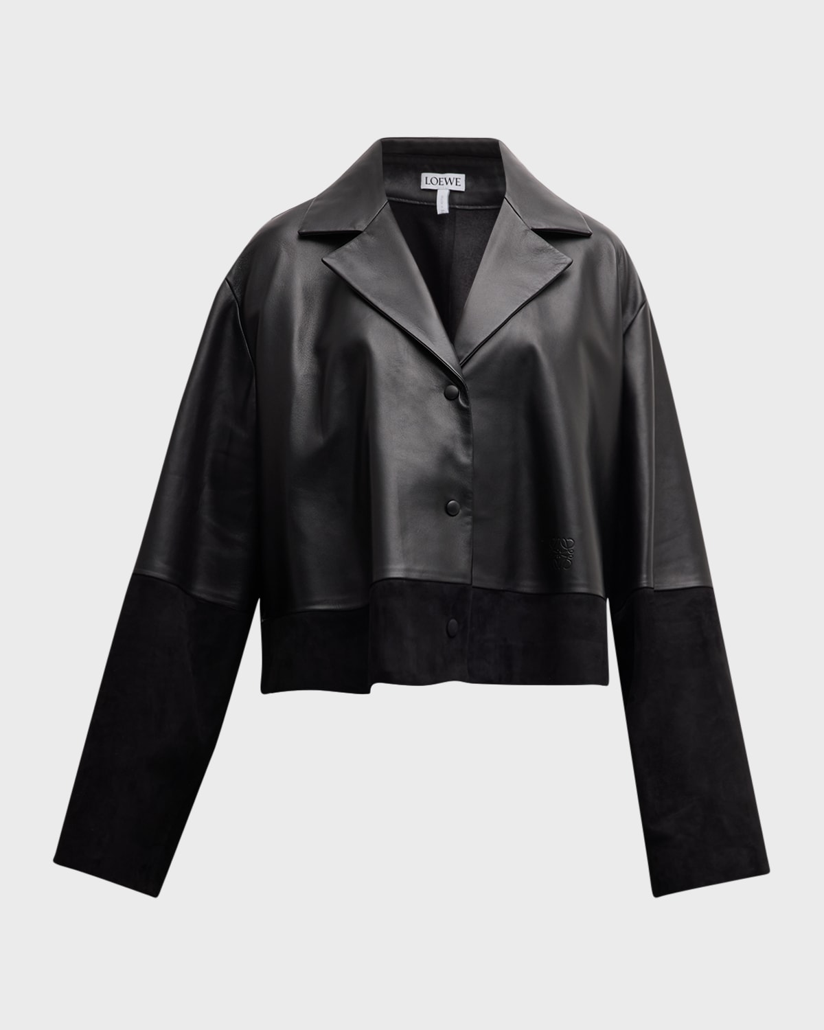 Loewe Long-sleeve Leather And Suede Pajama Blouse In Black