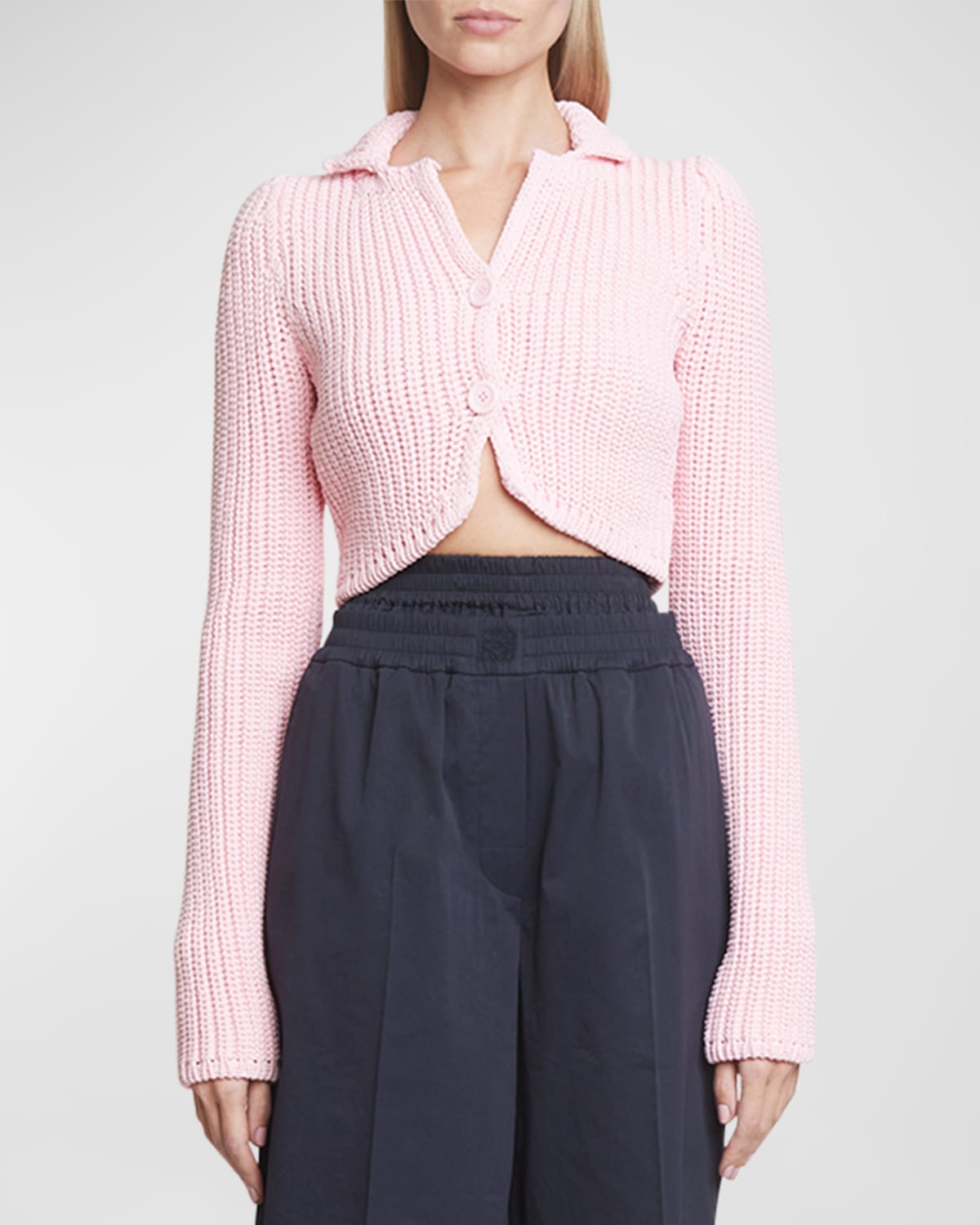 Shop Loewe Collared Crop Knit Cardigan In Pink