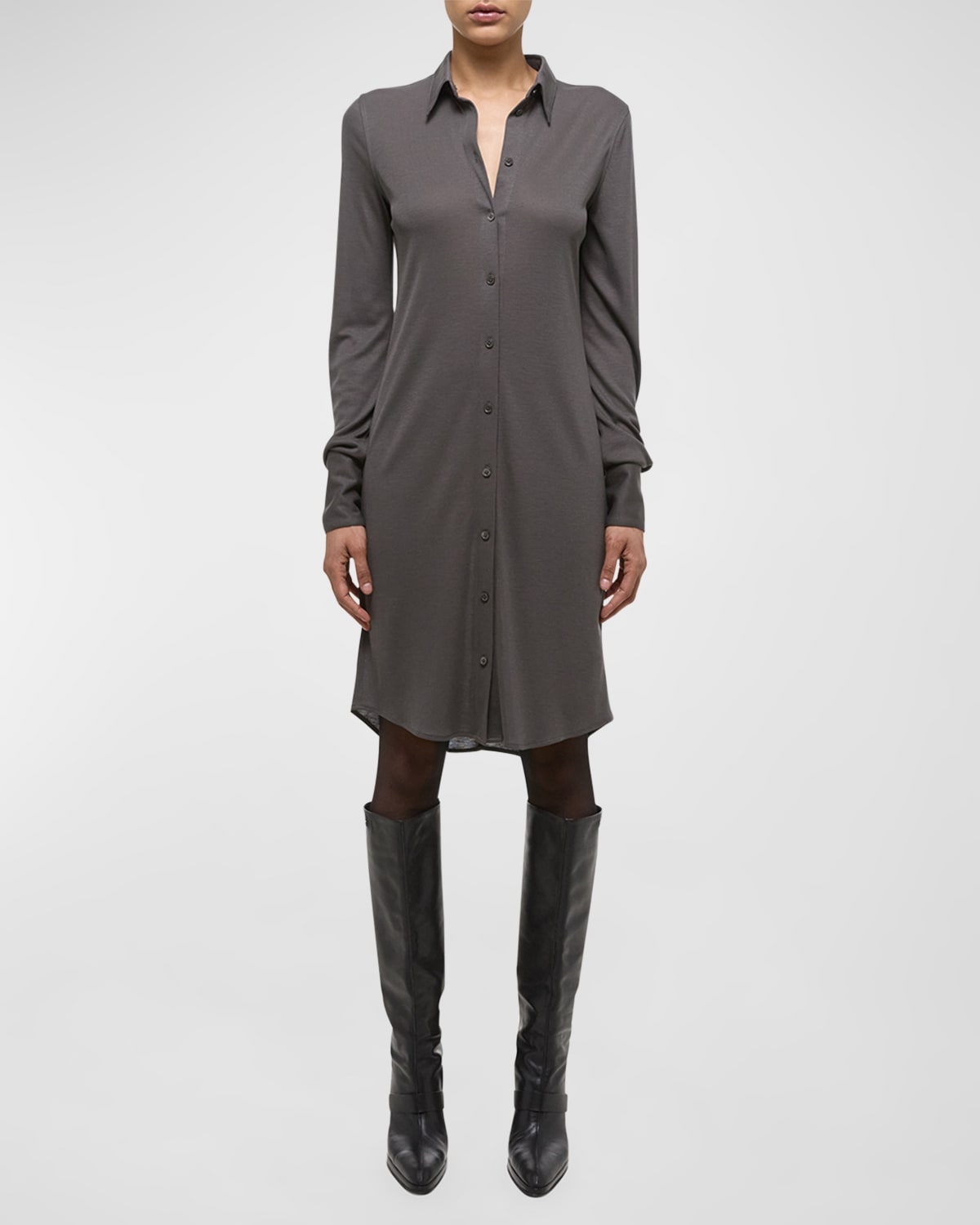 Shop Helmut Lang Ribbed Button-front Dress In Graphite
