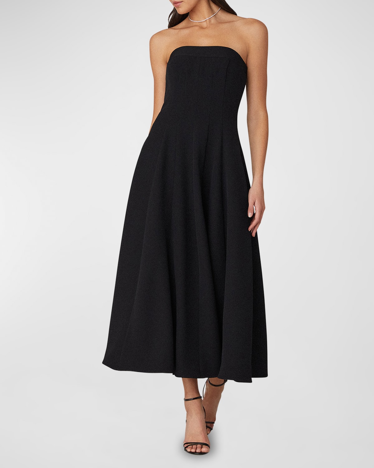 Shoshanna Strapless A-line Crepe Midi Dress In Black