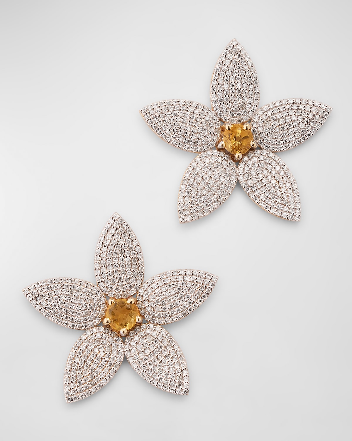 Pave Diamond and Citrine Large Daisy Flower Earrings
