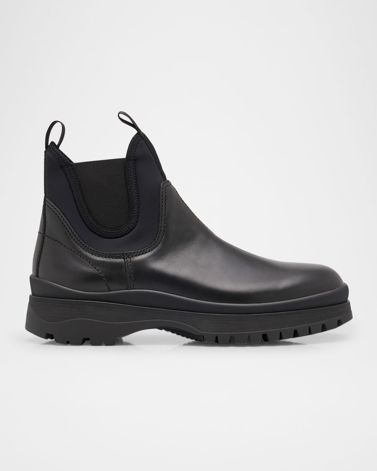 Prada Chunky Sole Leather Ankle Boots In Nero