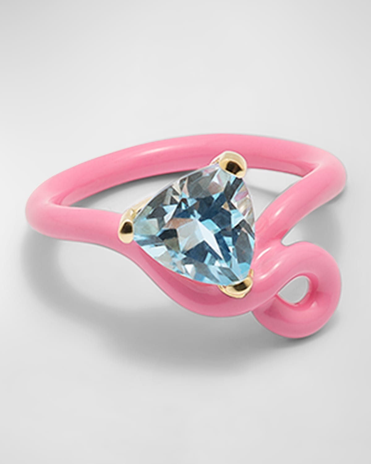 Pink Enamel Blue Topaz Vine Statement Ring