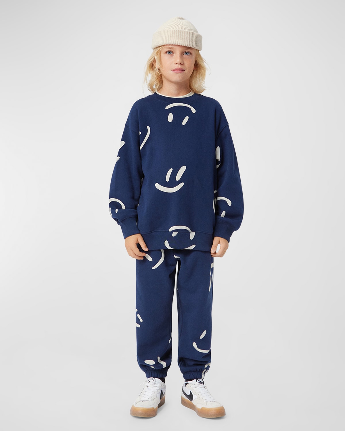 Molo Kids' Boy's Adan Happy Face Joggers In Blue