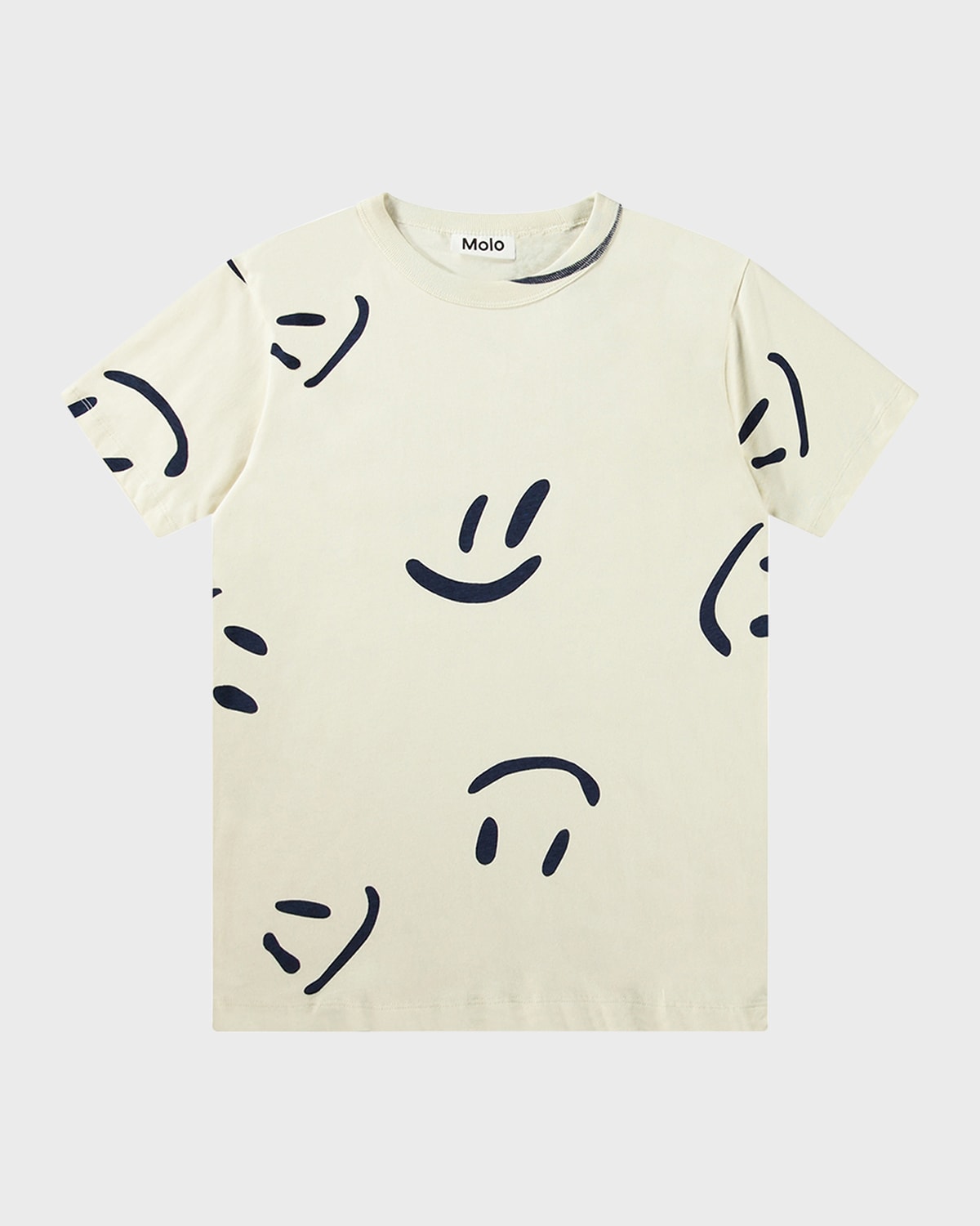 Molo Kids' Boy's Riley Happy Face T-shirt In Neutral