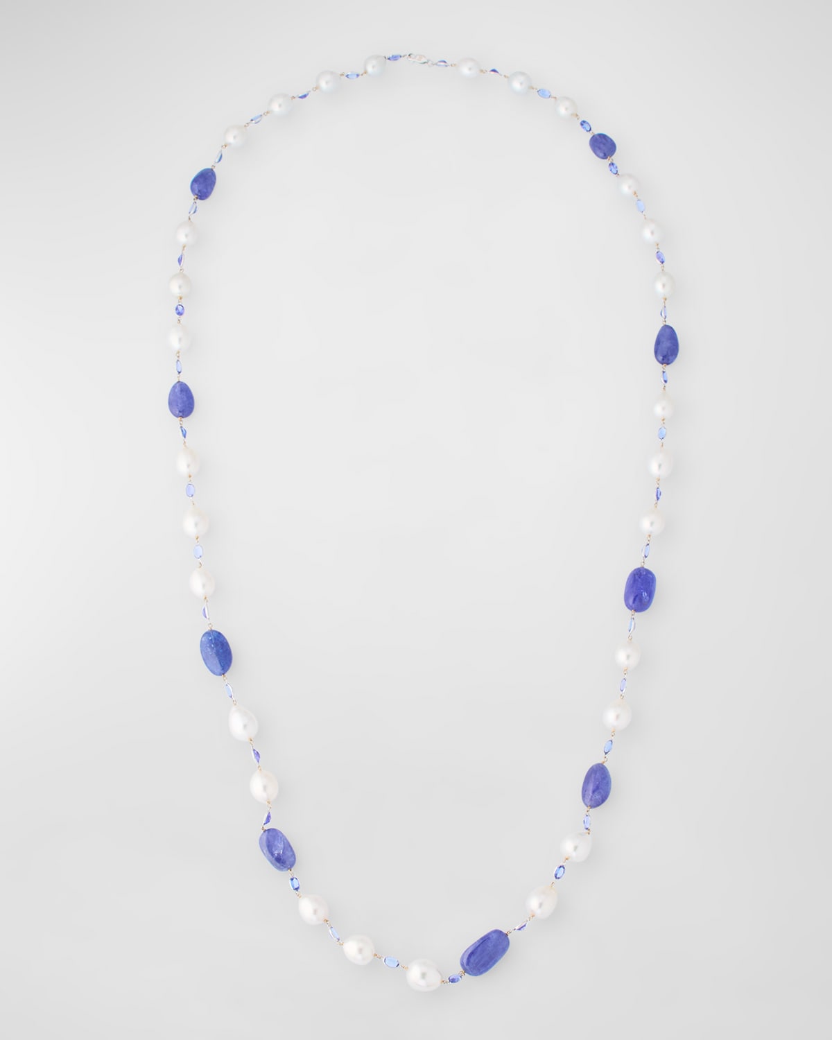18K White Gold 9.5-12mm South Sea Pearl and Tanzanite Necklace