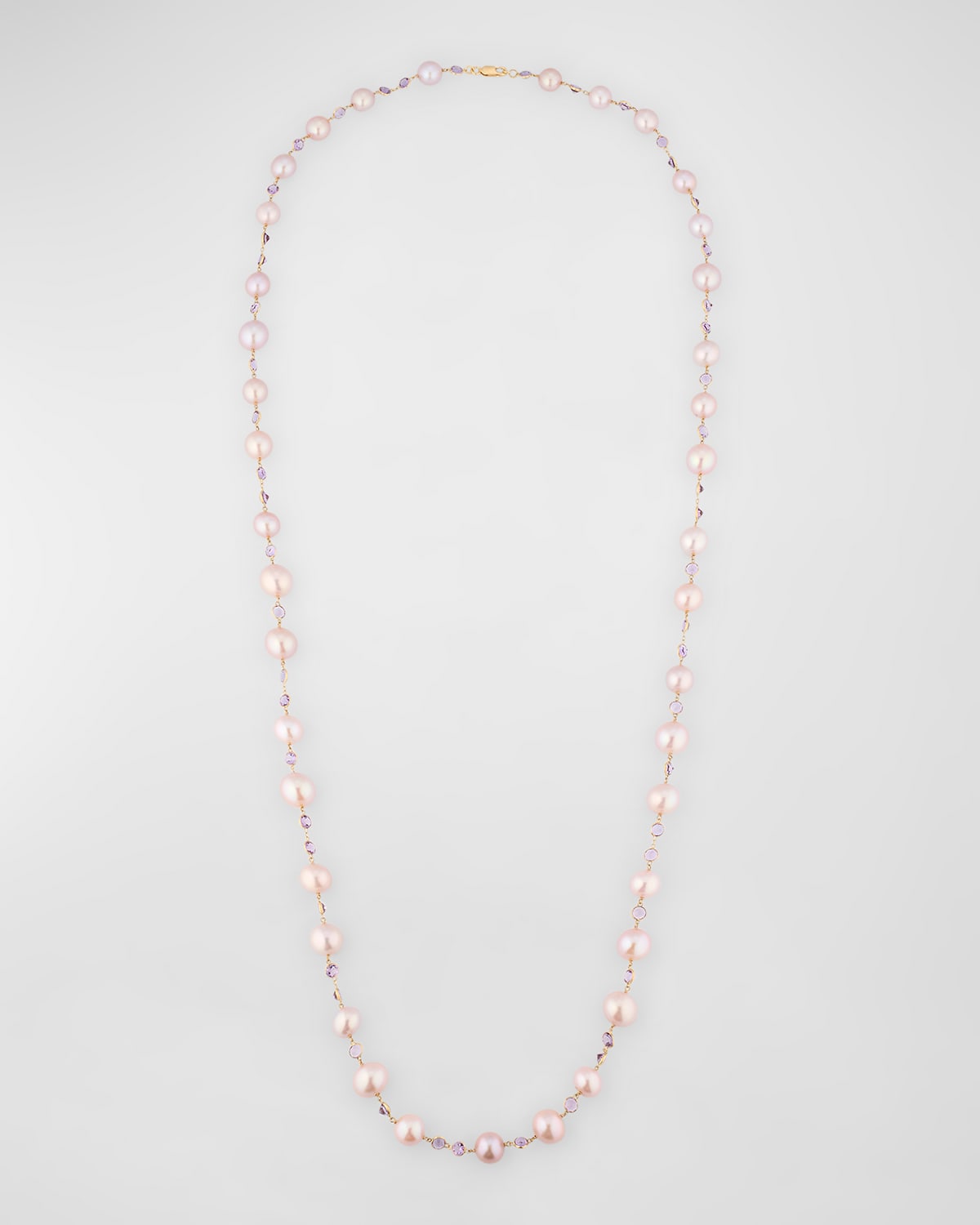 18K Yellow Gold Amethyst and 10-13.4mm Kasumiga Pink Pearl Necklace