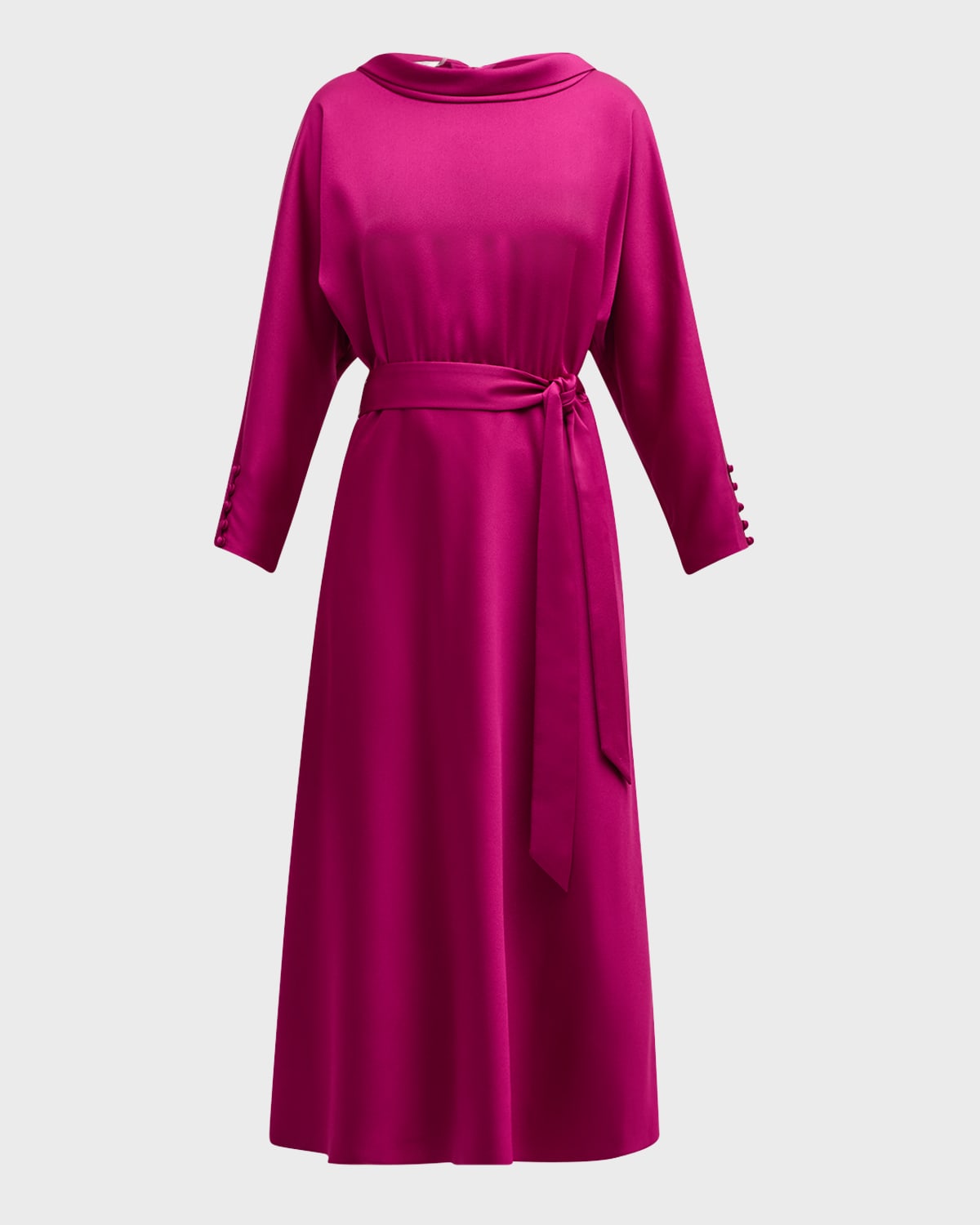 Rickie Freeman For Teri Jon Belted Funnel-neck Midi Dress In Raspberry