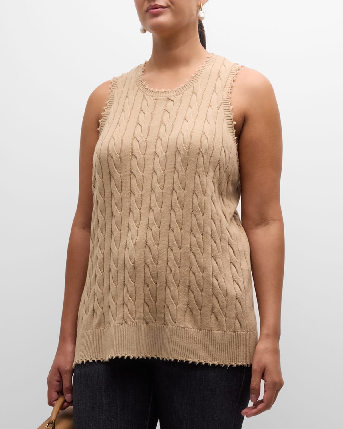 Plus Size Frayed Cable-Knit Tank