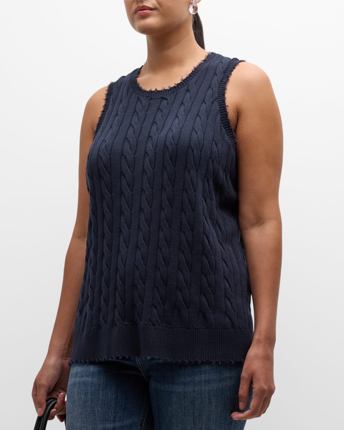 Shop Minnie Rose Plus Size Frayed Cable-knit Tank In Navy