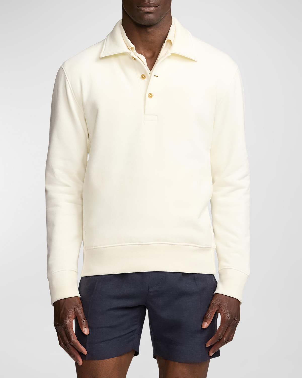Ralph Lauren Purple Label Men's Fleece Collared Sweatshirt In Cream