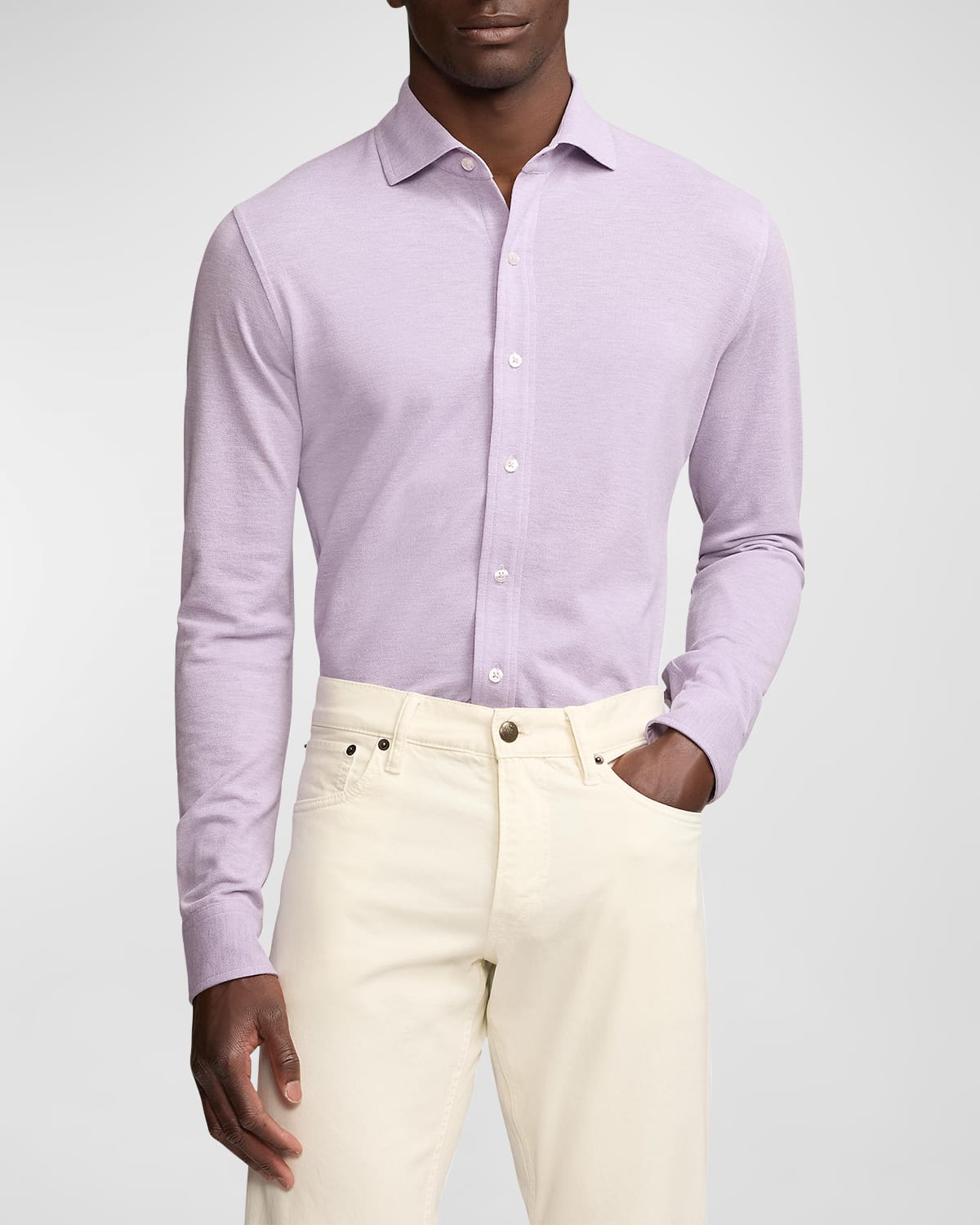 Ralph Lauren Purple Label Men's Washed Pique Shirt In Lavender Melange