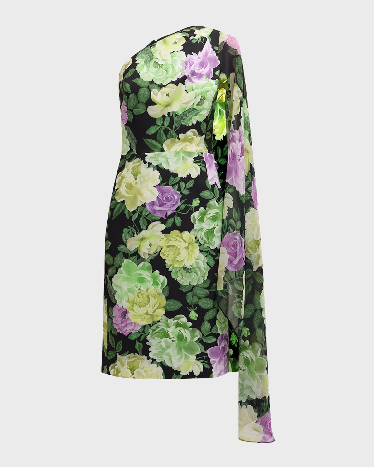 Rickie Freeman For Teri Jon One-shoulder Floral-print Dress In Black Mult