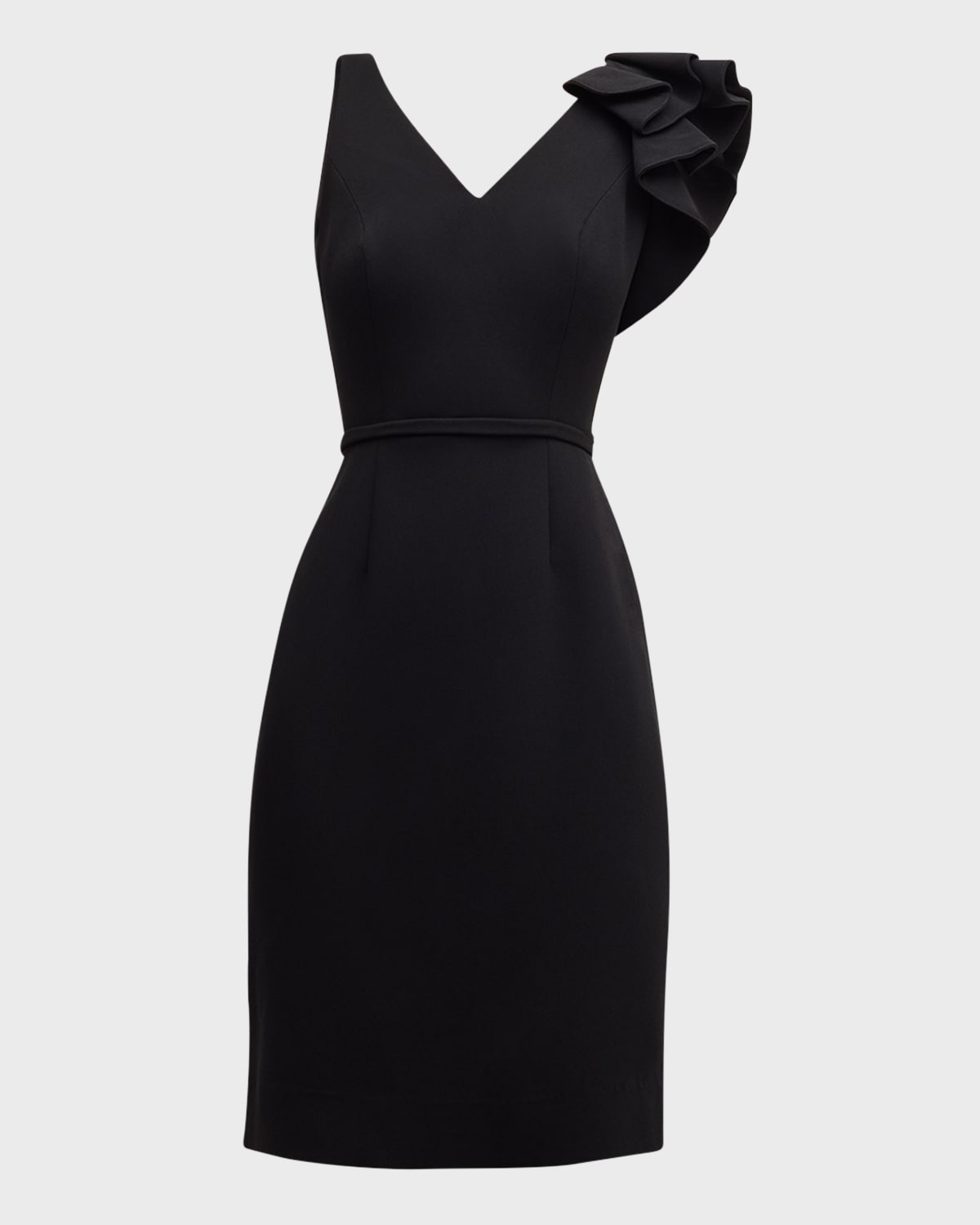 Rickie Freeman For Teri Jon Ruffle Stretch Crepe Dress In Black