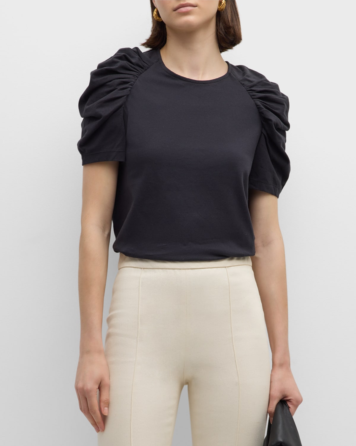 Shop Merlette Ember Ruched-sleeve Jersey Top In Black