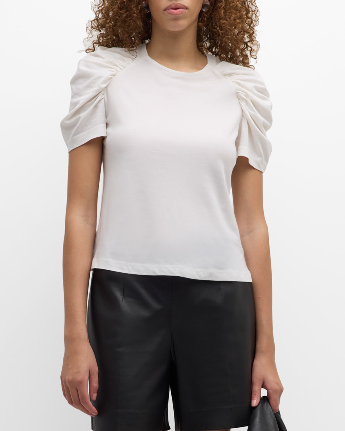 Merlette Ember Ruched-sleeve Jersey Top In White