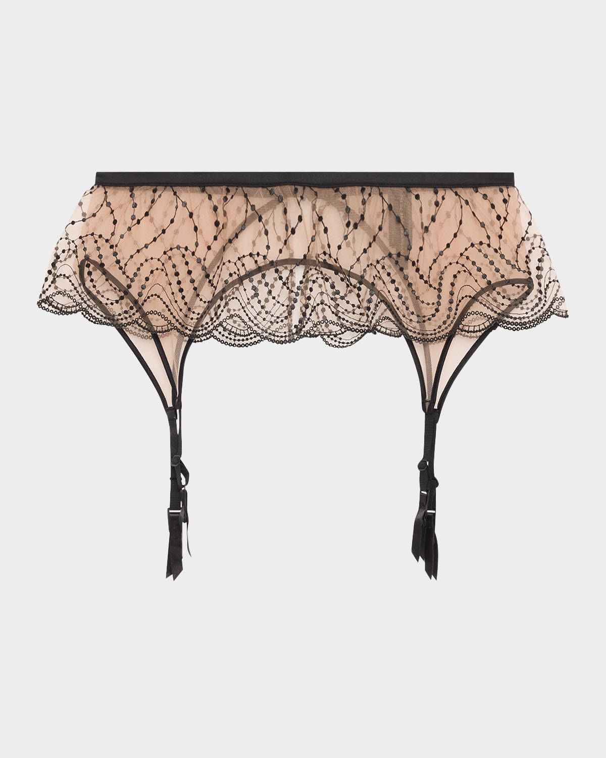 Kiki De Montparnasse Ondule Silk-blend Trimmed Embroidered Tulle Suspender Belt In Sucre