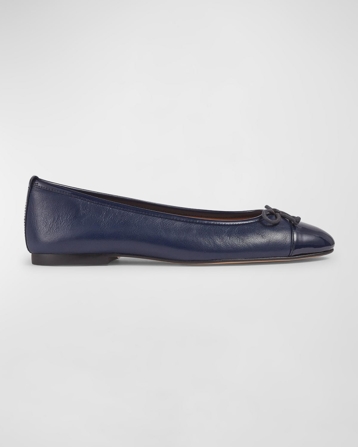 Kara Leather Bow Cap-Toe Ballerina Flats