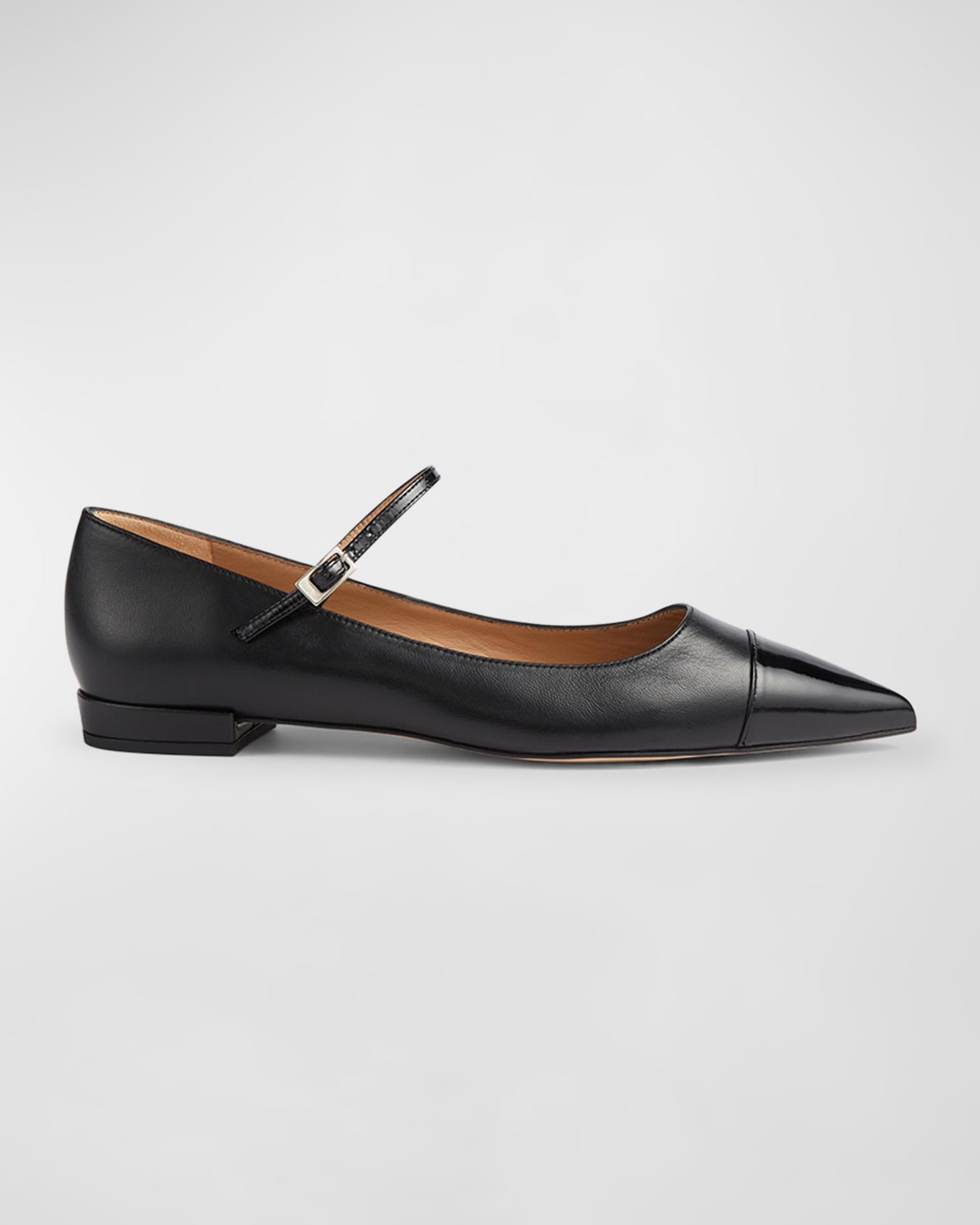 Lk Bennett Monty Pointed Cap Toe Mary Jane Flat In Black