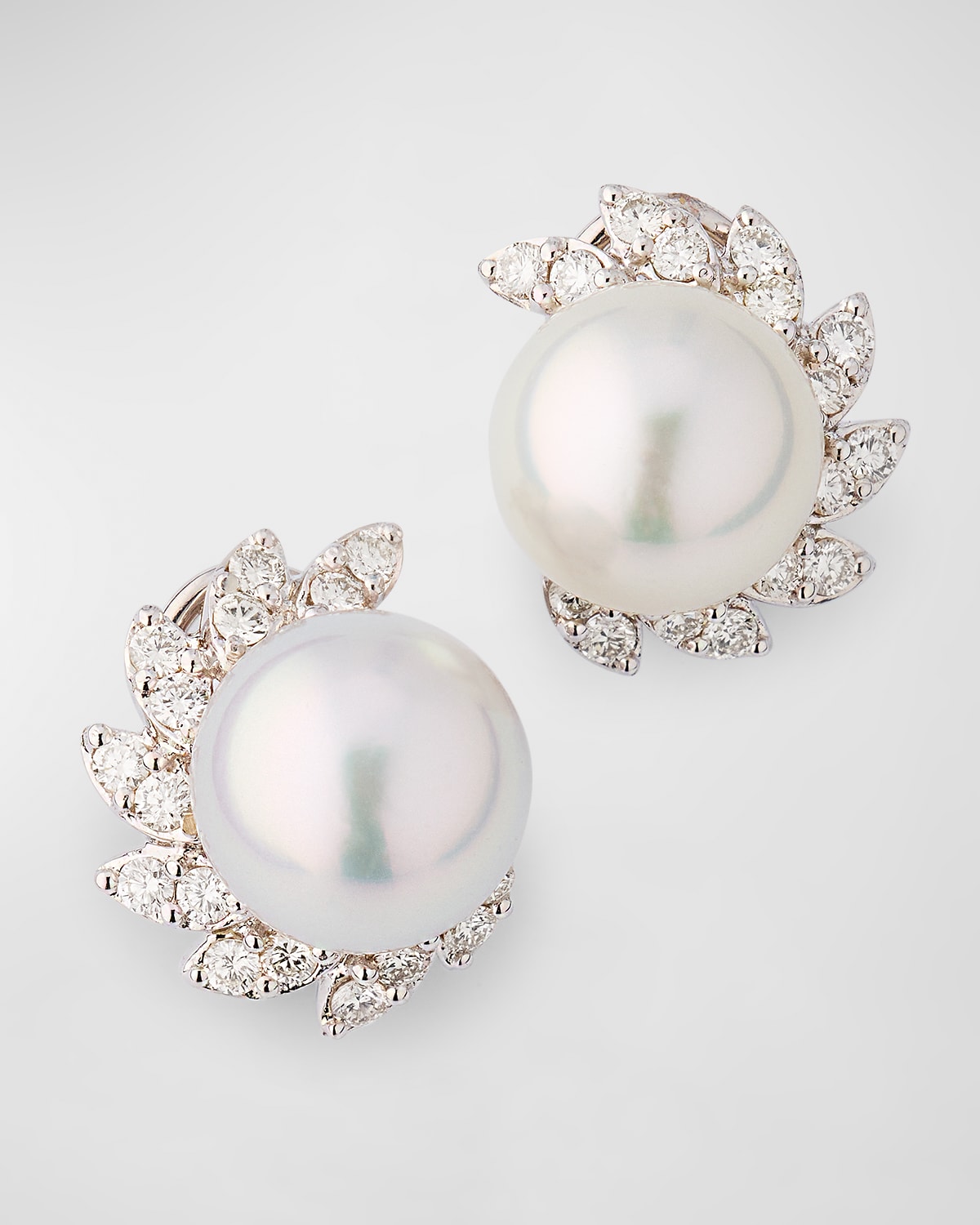 18K White Gold 11.5mm South Sea Pearl and Diamond Earrings
