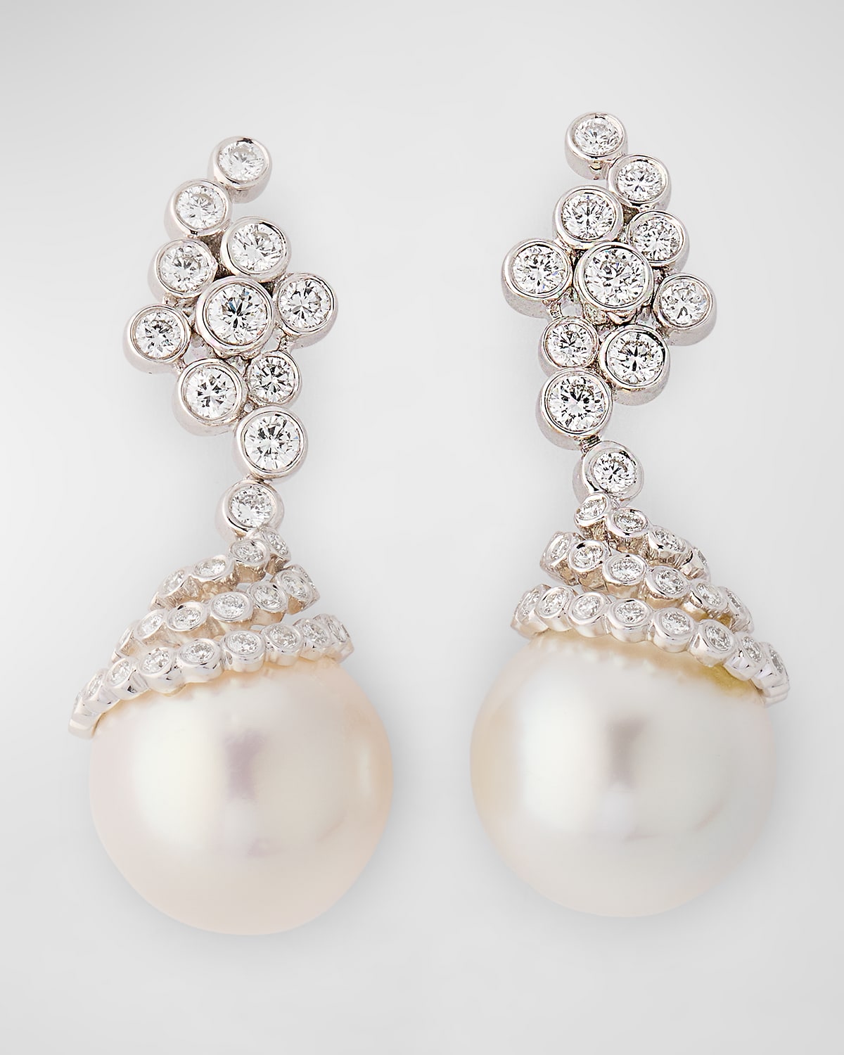 18K White Gold Diamond and 13.5mm South Sea Pearl Earrings