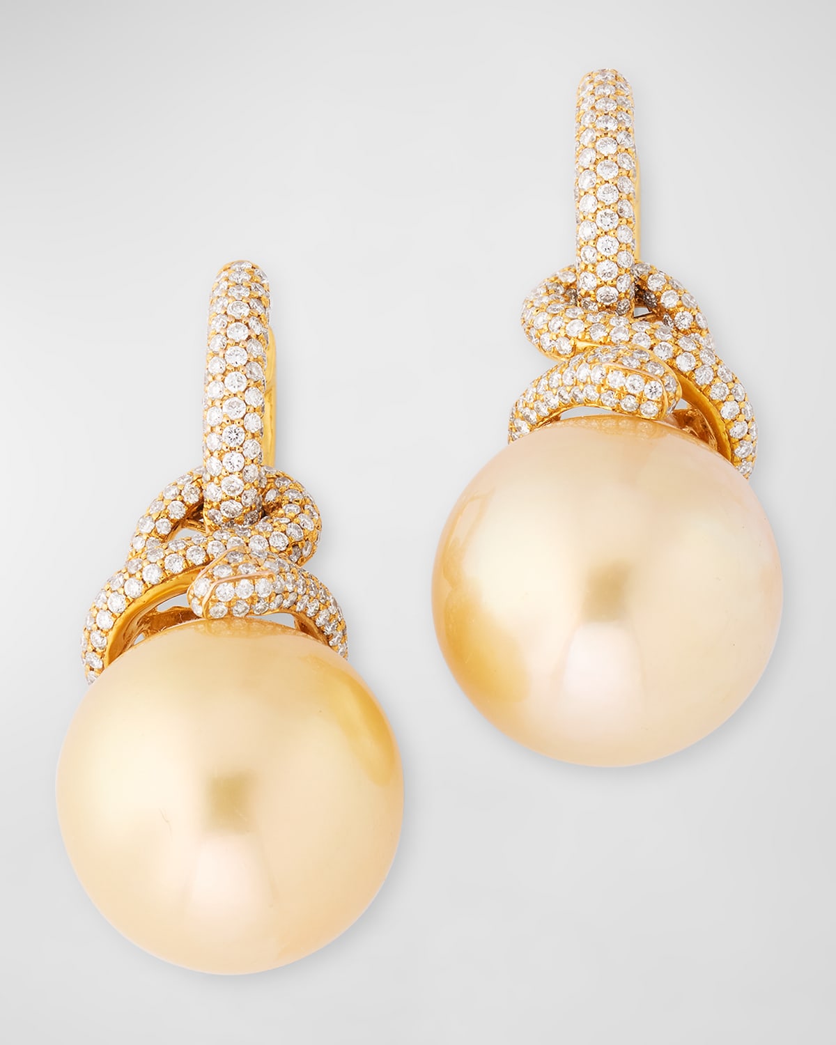 18K Yellow Gold Diamond and 17mm Golden South Sea Pearl Earrings