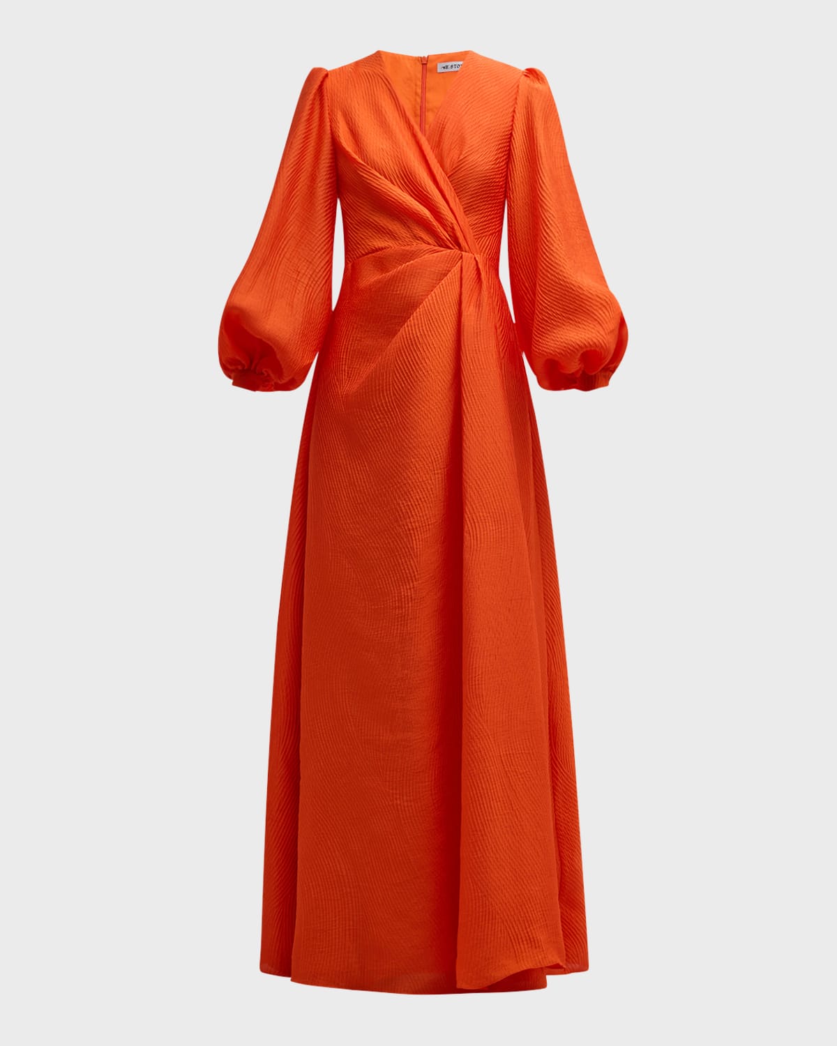 E.stott Eden Pleated Blouson-sleeve Jacquard Gown In Jaffa