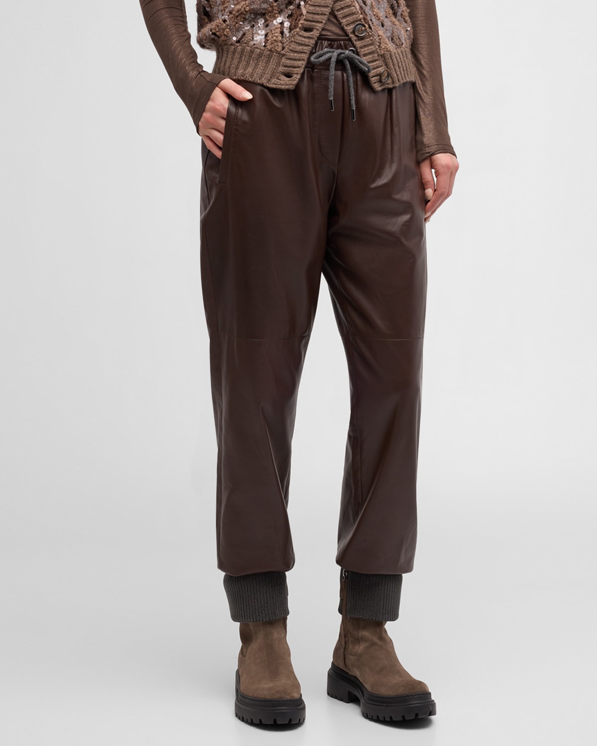 Smooth Glove Leather Track Pants