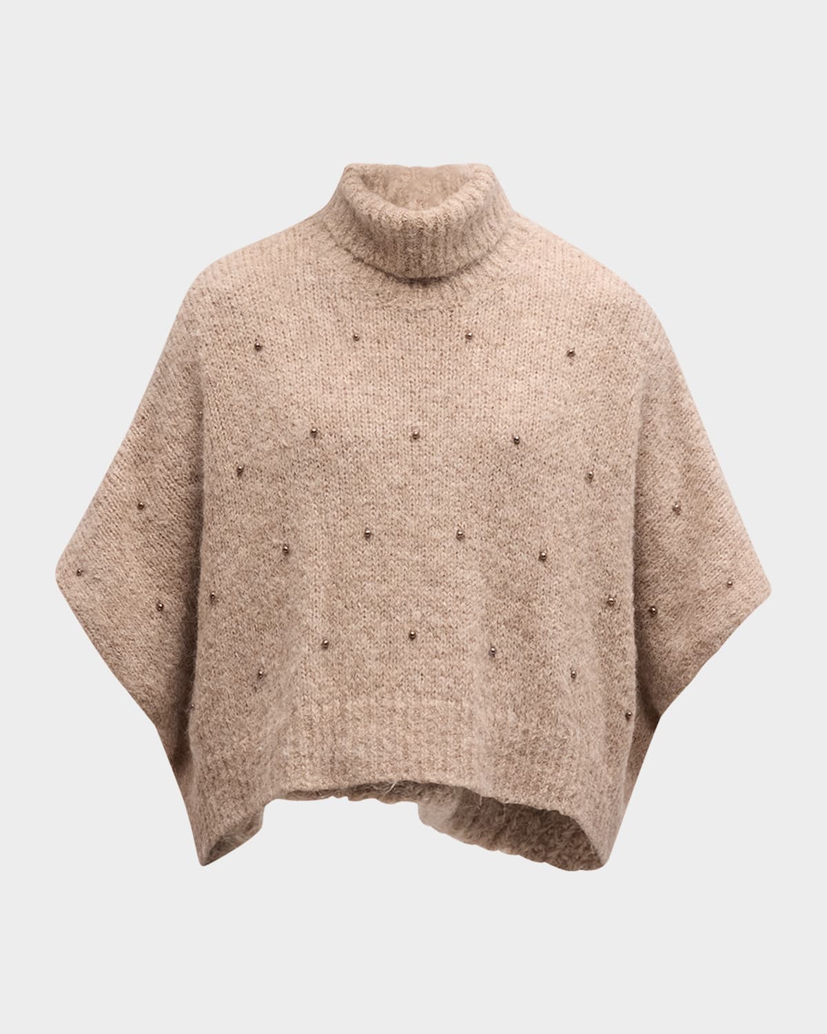 Studded Short-Sleeve Alpaca Wool Mock-Neck Sweater