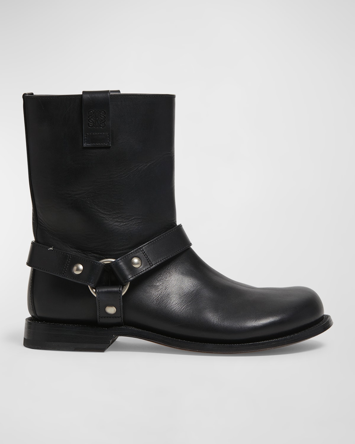 Shop Loewe Campo Leather Harness Biker Boots In Black
