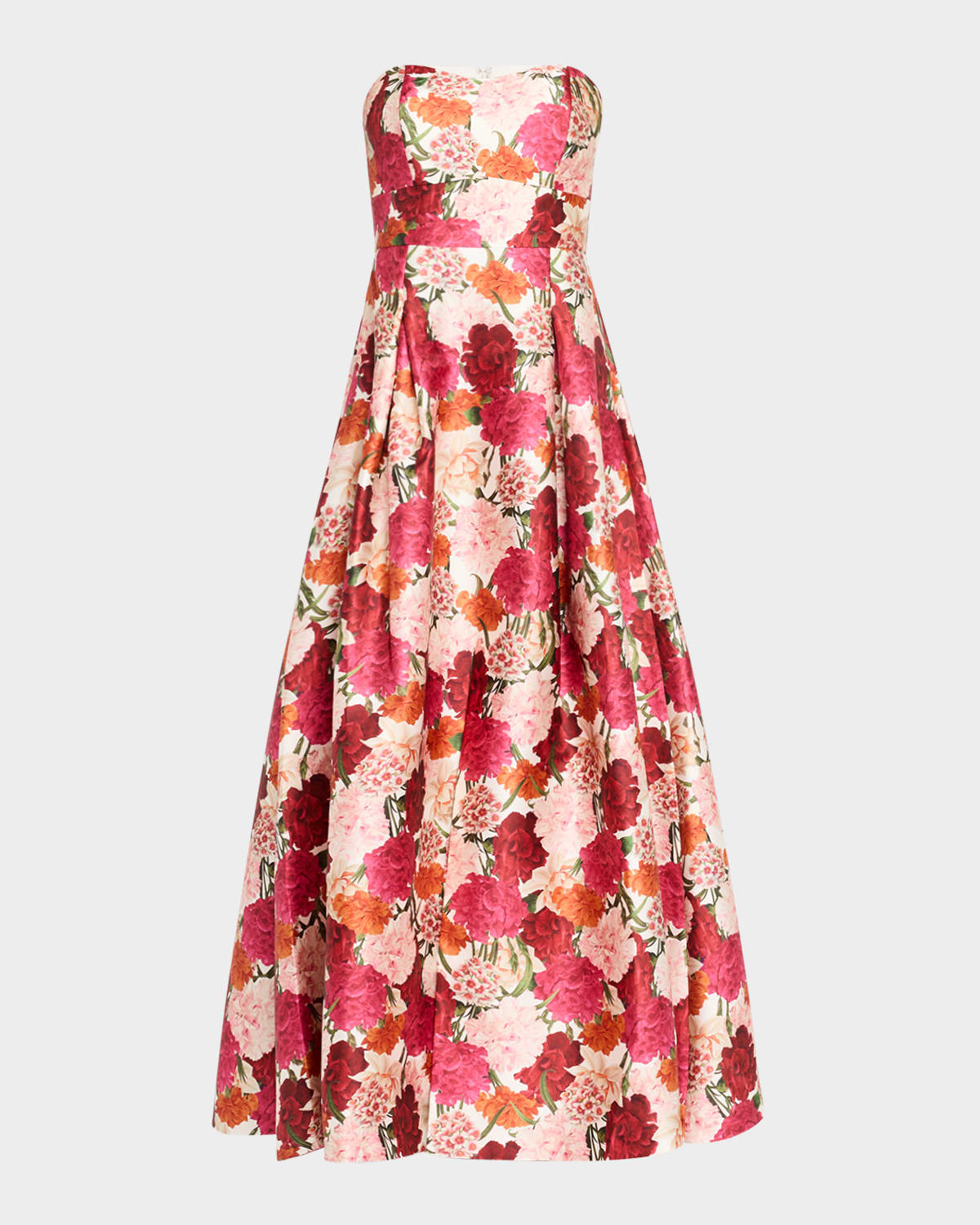 Giovanna Strapless Pleated Floral-Print Gown