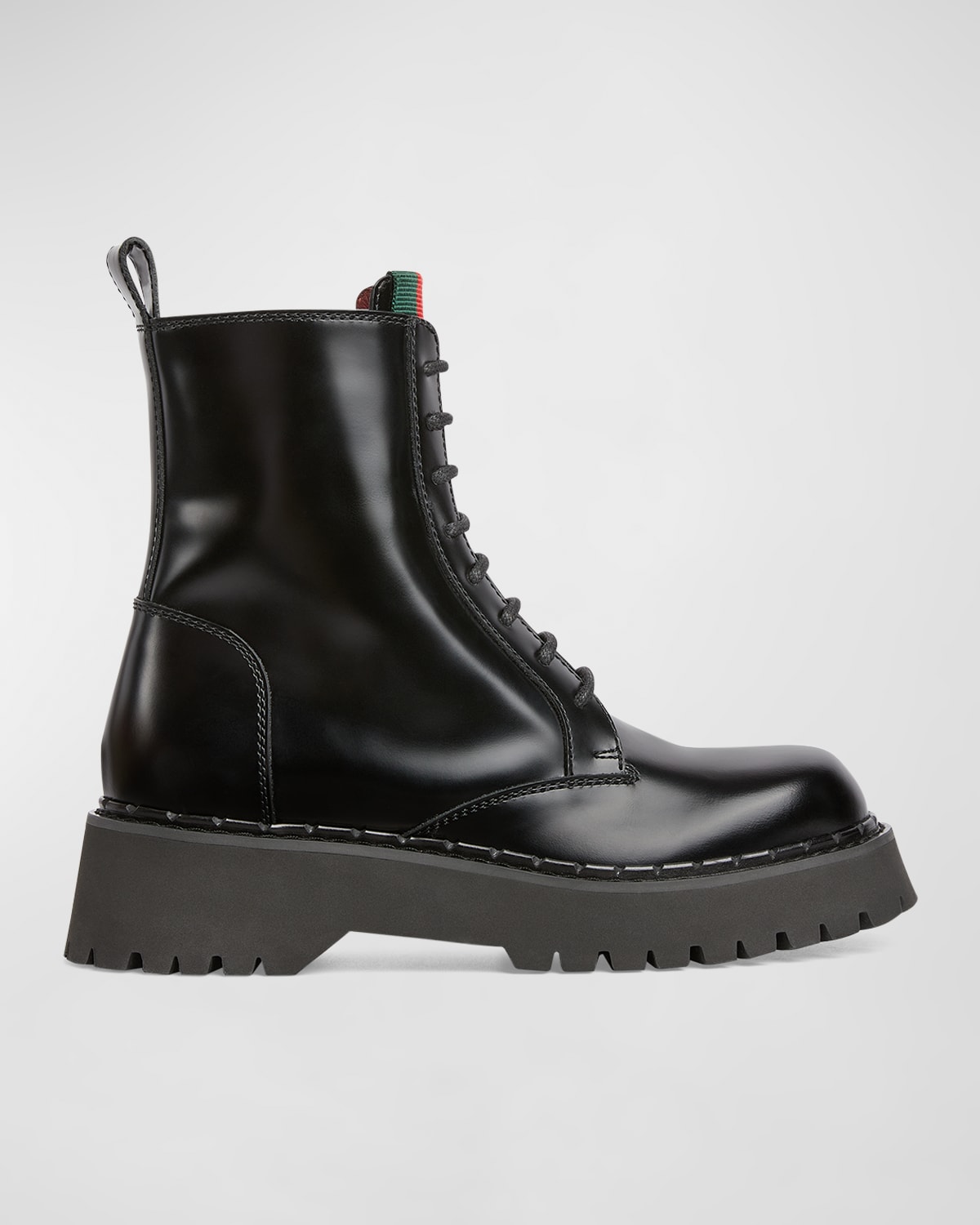 Gucci Thea Leather Web Combat Booties Smart Closet