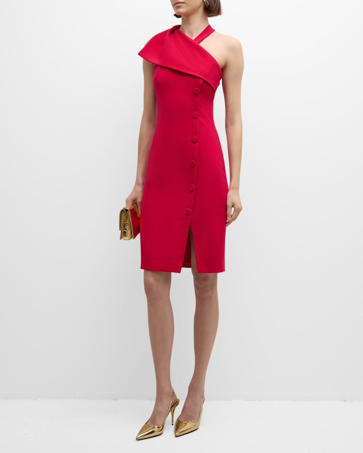 Shop Black Halo Lakelyn Asymmetric Button-front Dress In Hibiscus