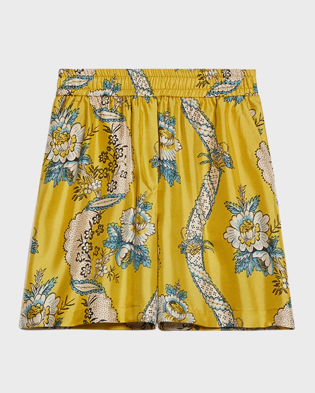 Weekend Max Mara Tracia Floral-print Silk Bermuda Shorts In Yellow Ribbons