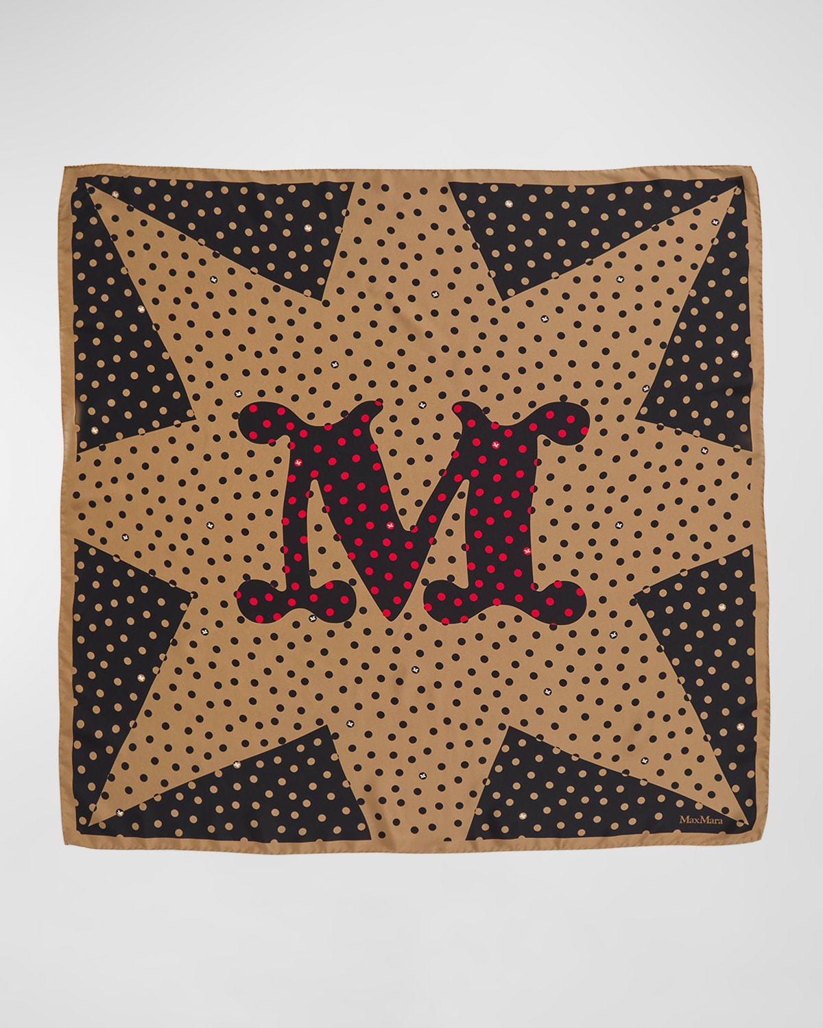 Shop Max Mara Monogram Polka-dot Silk Square Scarf In Camel