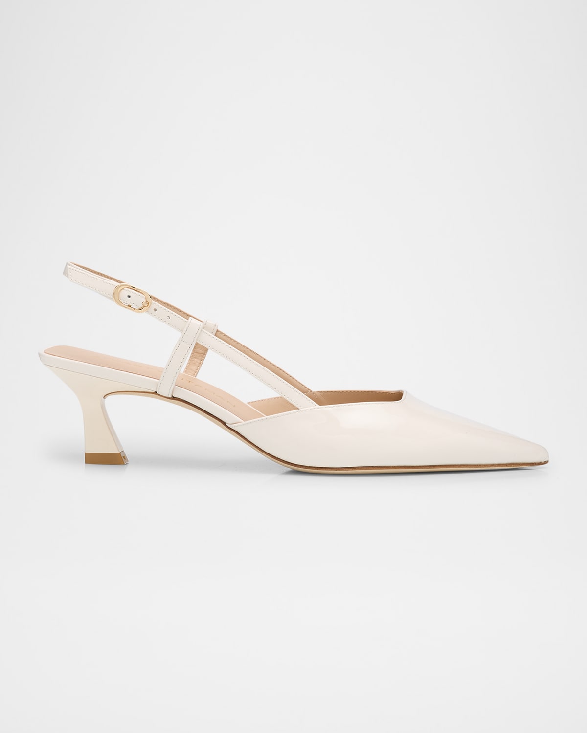 Stuart Weitzman Vinnie Patent Kitten Slingback Pumps In Cream